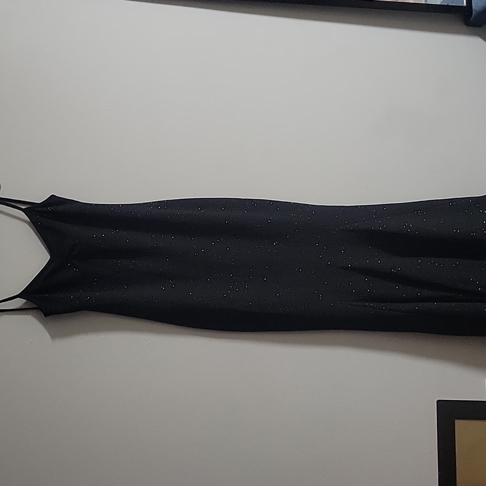 Women black long dress, evening maxi dress, wedding, backless, size L